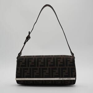 Authenticated Vintage Fendi Canvas Zucca Metal Trim Shoulder Bag